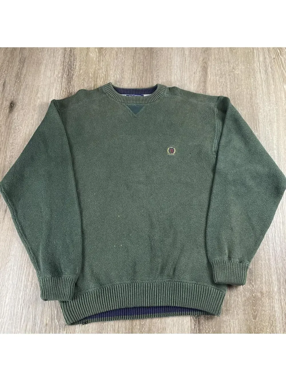 Vintage 90's Tommy Hilfiger Knit Heavy Cotton Sweater Men's Large Olive Green